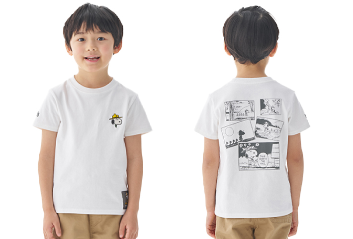 親子でお揃い！綿100％でサラッとした着心地のCAMP with SNOOPYキッズTシャツ