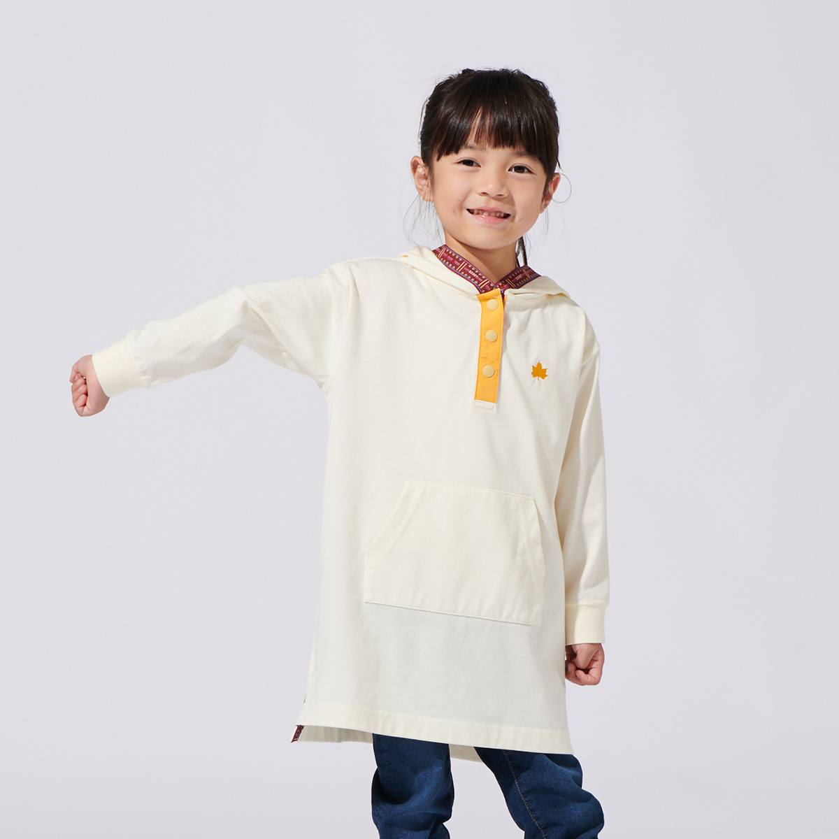 ハーフスナップロングトップフーディー（キッズ） トップス