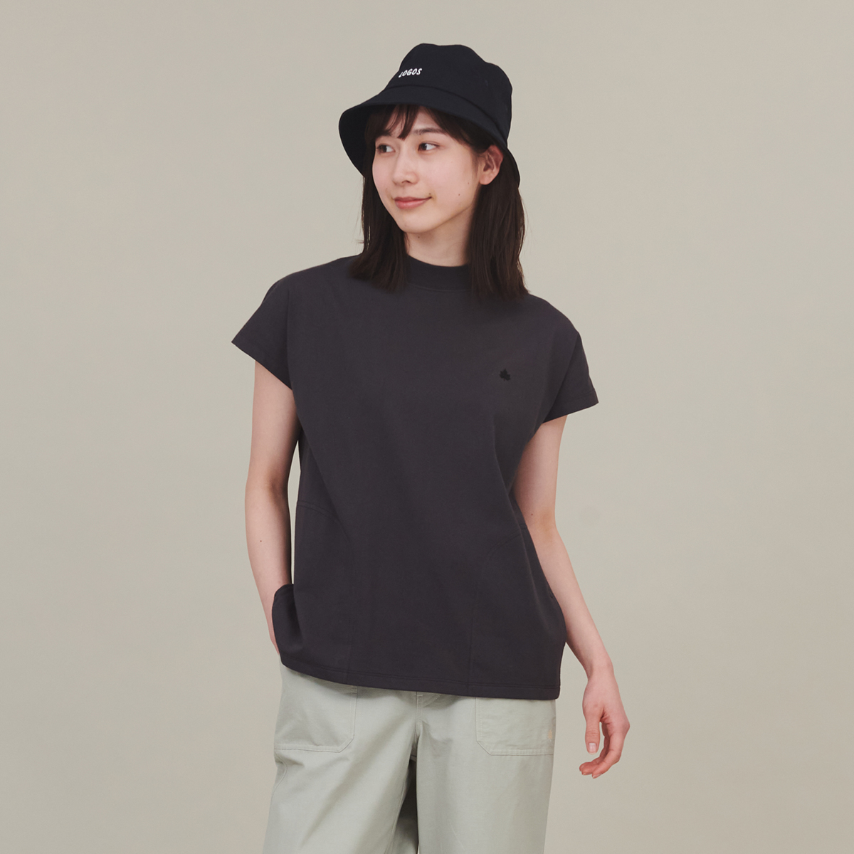 モックネックフレンチスリーブT トップス