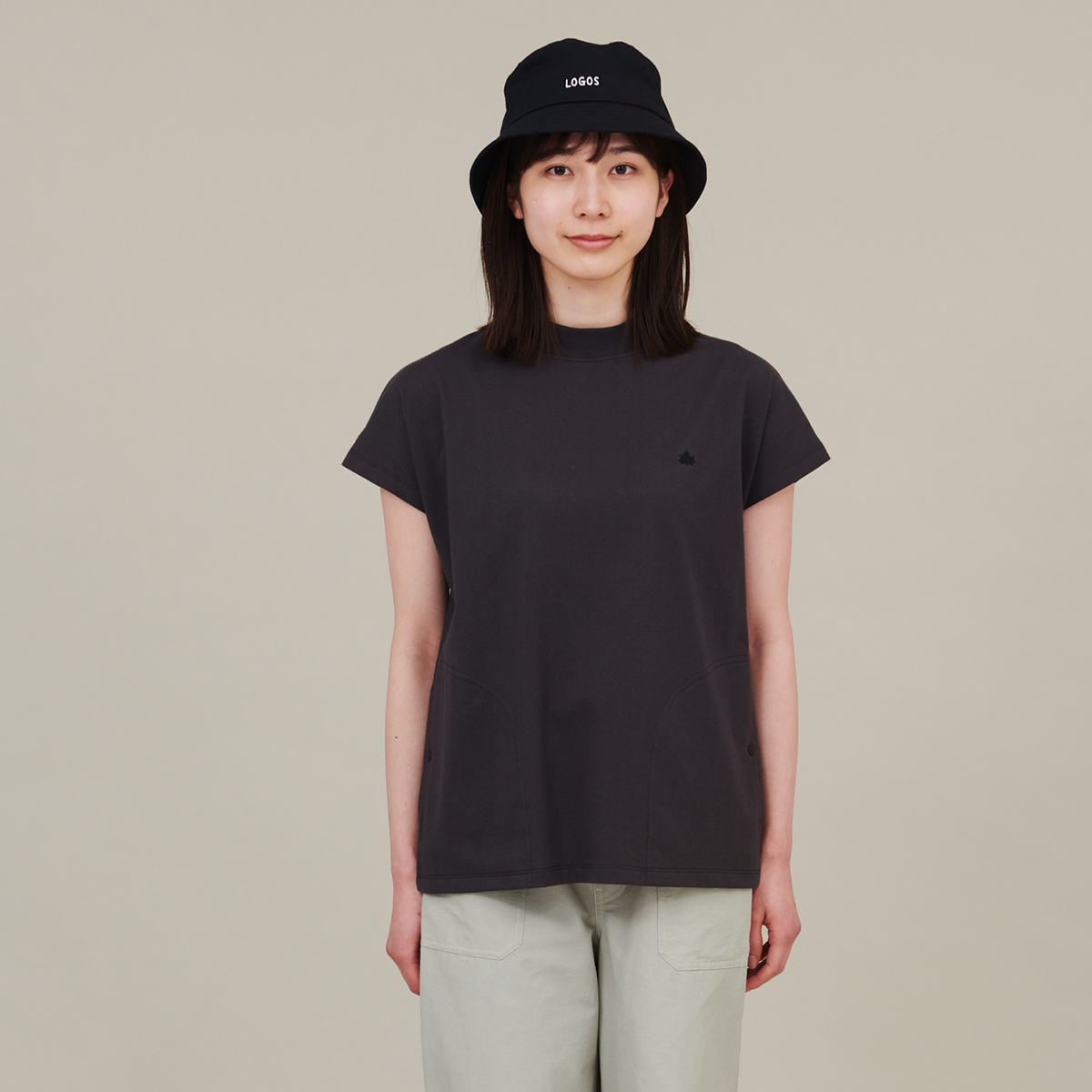 モックネックフレンチスリーブT トップス