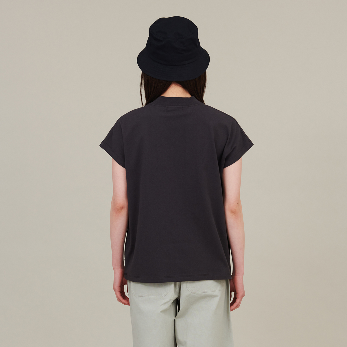 モックネックフレンチスリーブT トップス