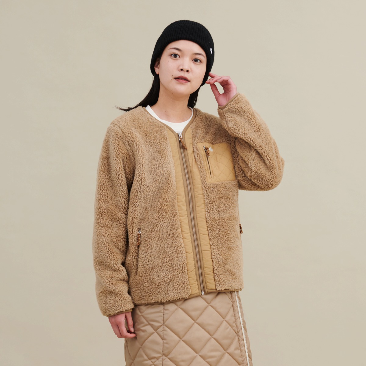 モコモコソフトノーカラージャケット アウター