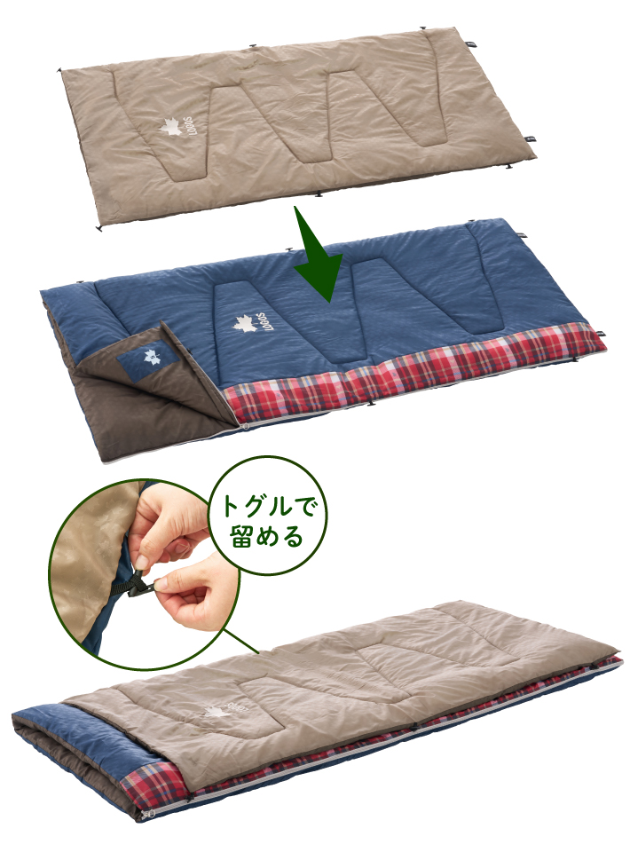 上掛けシュラフで暖かさをプラス！