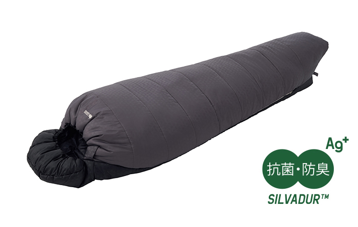 ［適正温度-15℃まで］DuPont社のSILVADUR（TM）を採用し、抗菌・防臭性能が高いマミー型シュラフ。