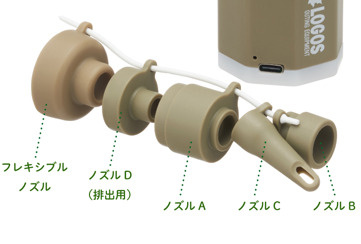 バルブに合わせて変えられる５種類のノズル付き