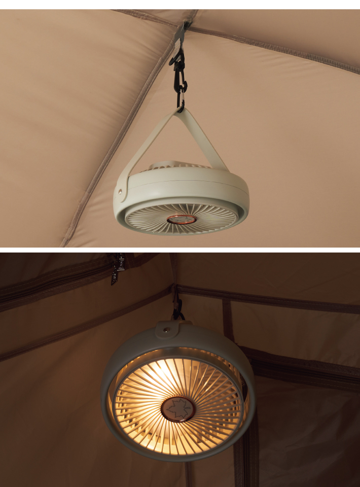 ライト点灯＆カラビナ付きでテント室内を照らせる！