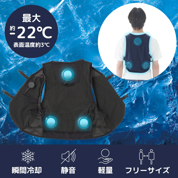 約10秒で瞬間冷却!ペルチェデバイスを3つ装備した冷却ベスト