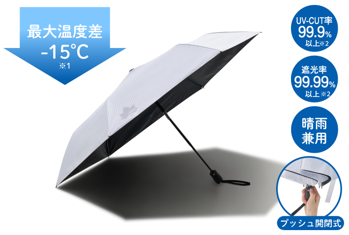 遮光率99.99%・UVカット率99.99%以上！最大-15℃の温度差を実現したコンパクト日傘