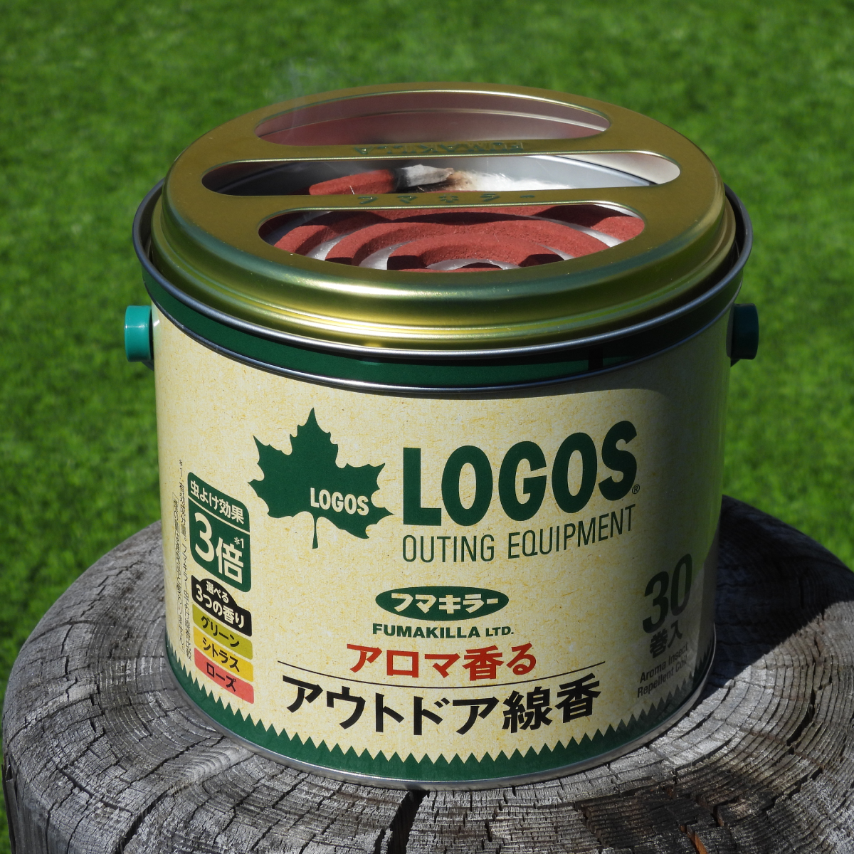 アロマ香るアウトドア線香30巻缶入 外遊び